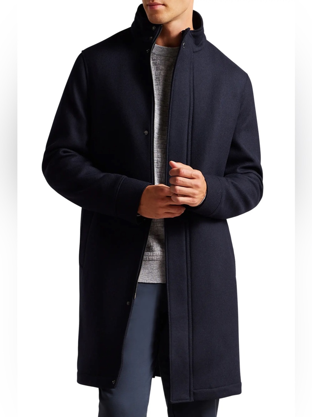 Ted Baker London Icomb Funnel Neck Wool Blend Coat